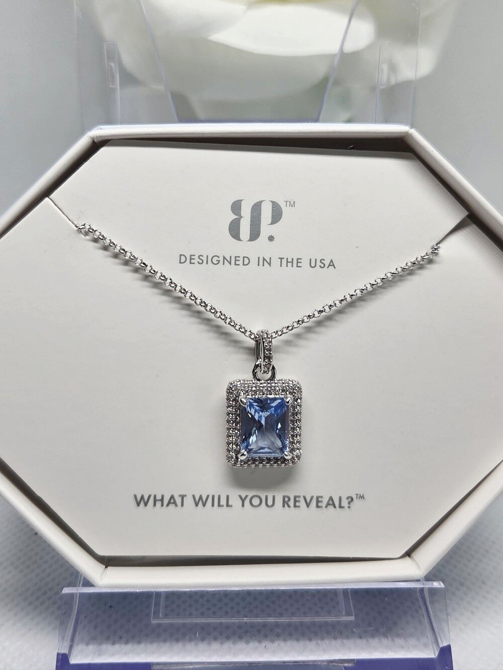 BP Aquamarine Spinel Square Crystal Pendant Necklace